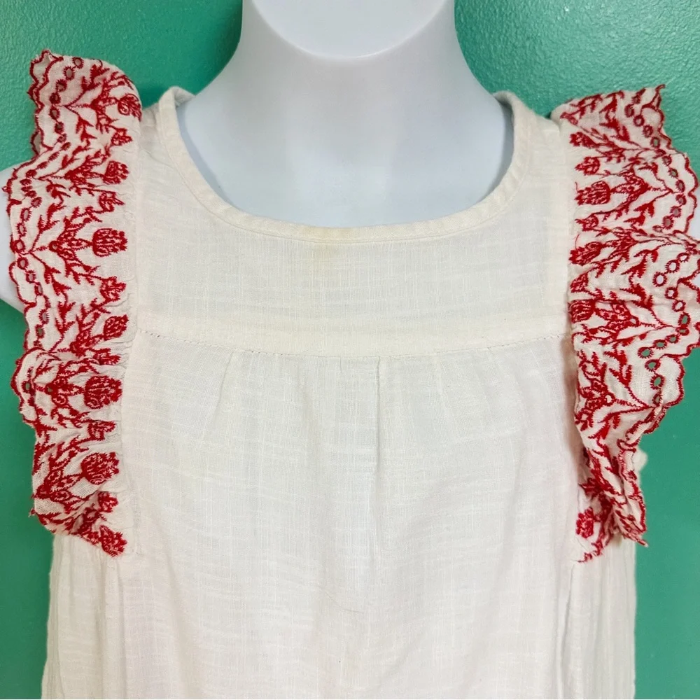 Old Navy White & Red Ruffle Embroidered Shift Dress Girls Size M 8